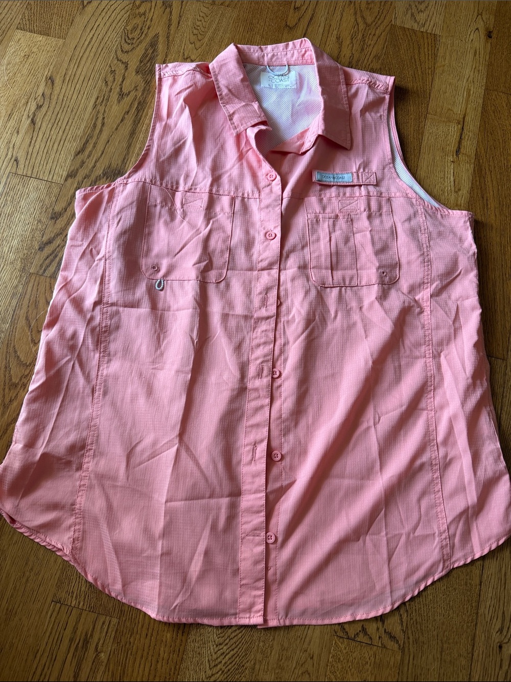 Ocean + Coast' Coral Pink Sleeveless Button-Up Shirt